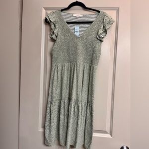 LOFT Green and White Dress, Size M Petite